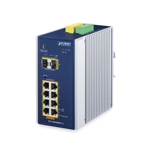 PLANET DIN-Rail L2+/L3 Manageable Managed L2+ Gigabit Ethernet (10/100/1000) Power over Ethernet (PoE) Aluminium, Blue