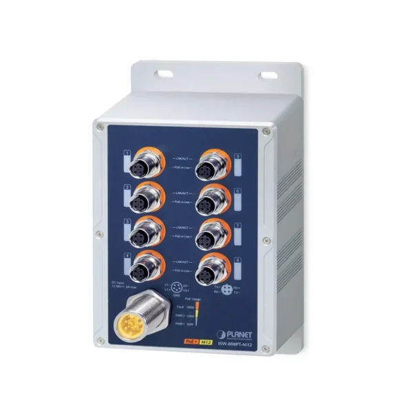 PLANET IP67-rated Industrial 8-Port Unmanaged Power over Ethernet (PoE) Blue, Grey