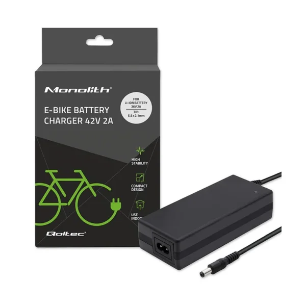 Qoltec 50760 Charger for e-bike batteries 36V | 42V | 2A | 5.5*2.1