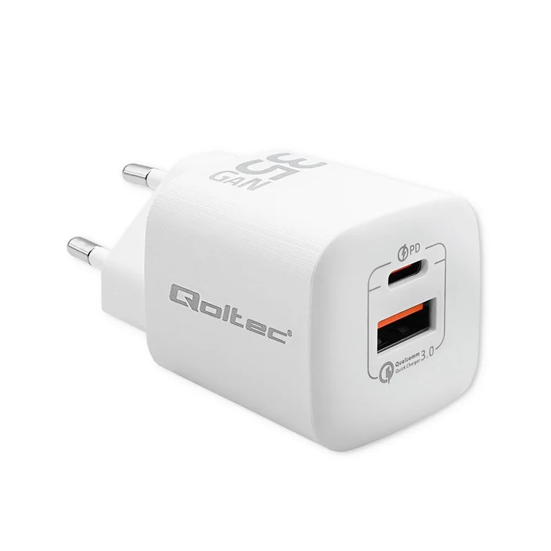 Qoltec 50763 mobile device charger Laptop, Portable gaming console, Power bank, Smartphone, Smartwatch, Tablet White AC Fast charging Indoor
