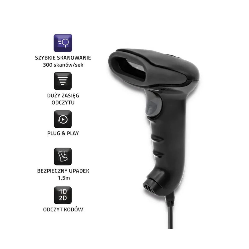 Qoltec 50868 Wireless Laser Scanner 1D | 2D | Black