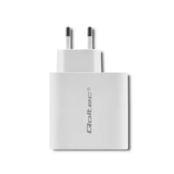 Qoltec 51715 Charger| 63W | 5-20V | 1.5-3A | USB type C PD | USB QC 3.0 | White