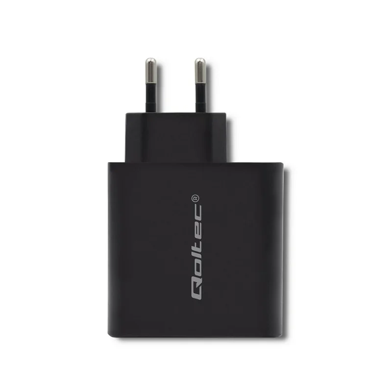 Qoltec 51716 Charger | 63W | 5-20V | 1.5-3A | USB type C PD | USB QC 3.0 | Black