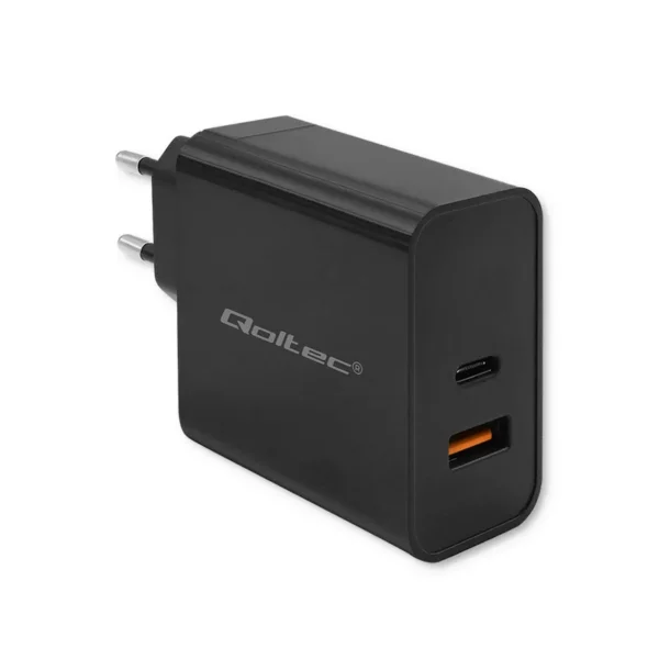 Qoltec 52380 Super Quick PD Charger | 1xUSB-C | 1xUSB | 65W | 5-20V | 1.5-3.25A | Black