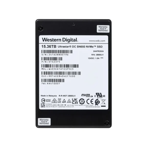 SSD Western Digital Ultrastar DC SN650 15.36TB U.3 NVMe PCIe 4.0 WUS5EA1A1ESP5E3 (1 DWPD) ISE