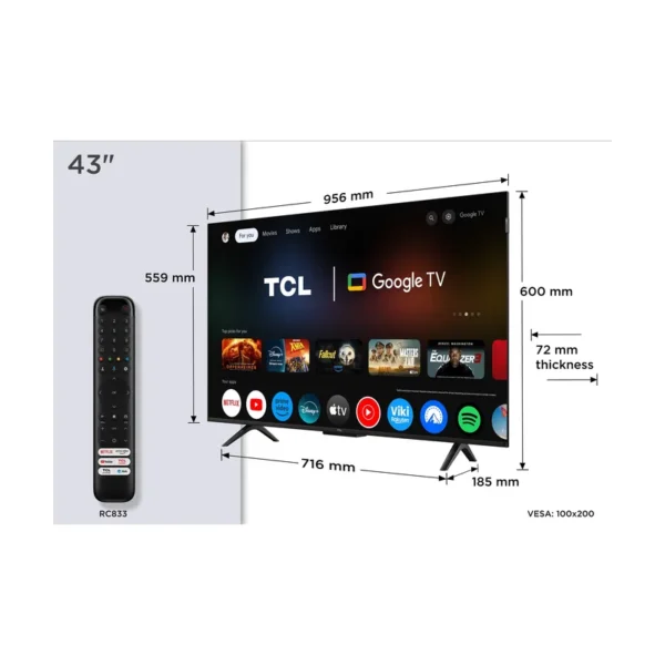 TCL P7K 43P7K TV 109.2 cm (43") 4K Ultra HD Smart TV Wi-Fi Metallic 430 cd/m²