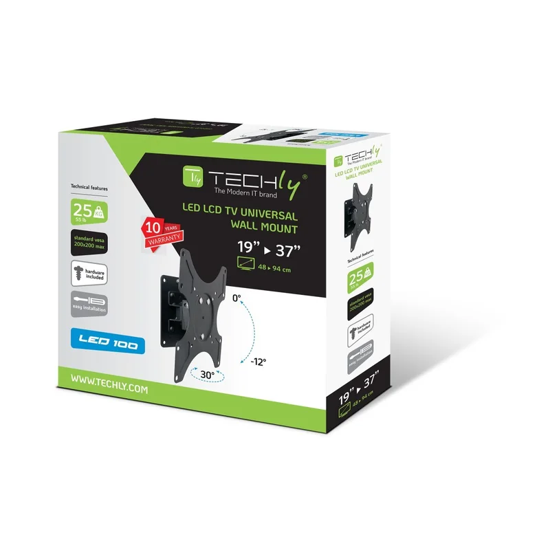 Techly 19-37" Wall Bracket for LED LCD TV Tilt 1 Swivel Black" ICA-LCD 2900B