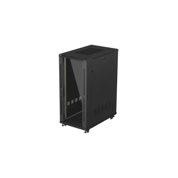 19" 27U 600 × 1000 BLACK FLOOR-STANDING RACK CABINET WITH GLASS DOOR, LANBERG (FLAT PACK)