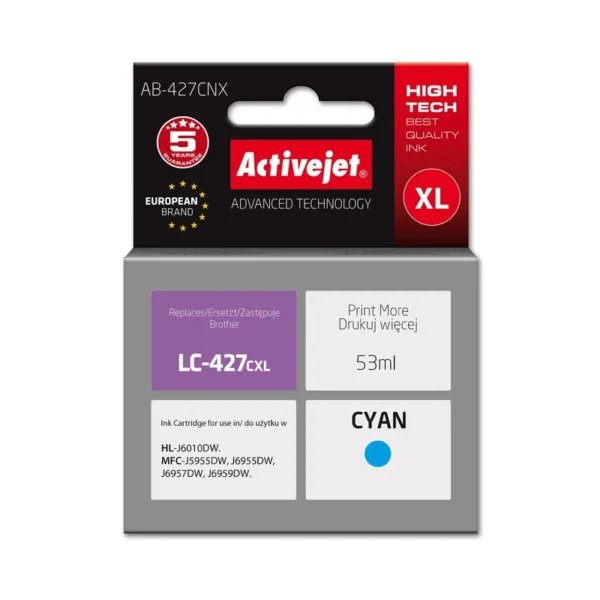Activejet AB-427CNX Brother printer ink cartridge, replacement for Brother LC-427CXL; Supreme; 53 ml; light blue