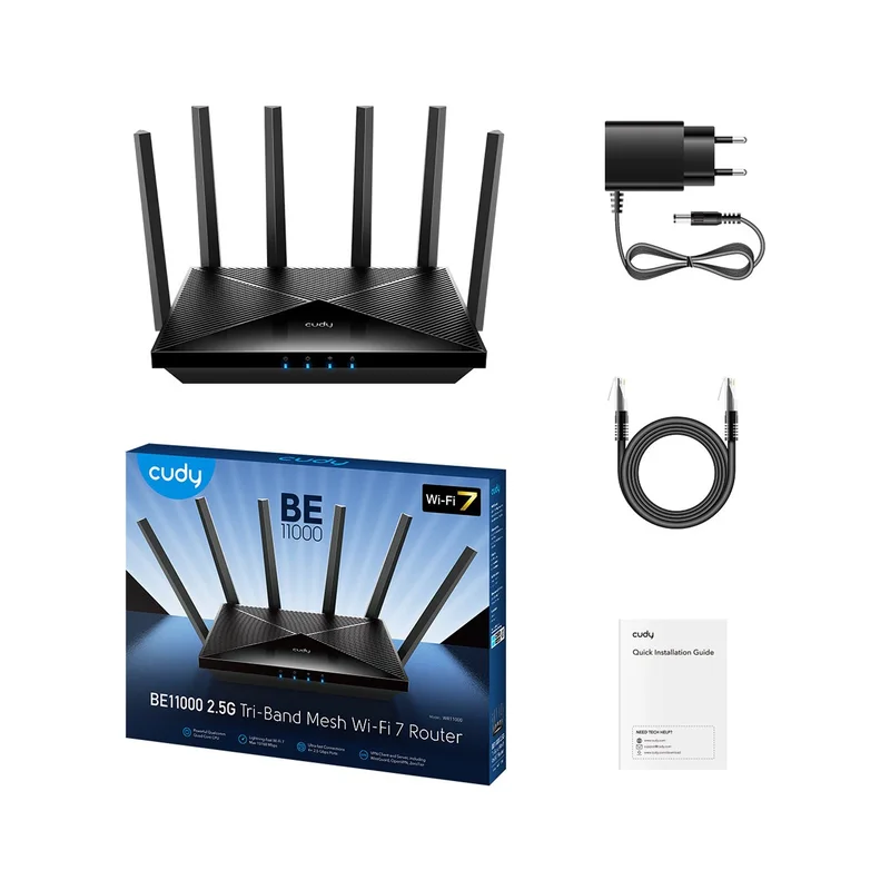 Cudy WR11000 wireless router 2.5 Gigabit Ethernet Tri-band (2.4 GHz / 5 GHz / 6 GHz) Black