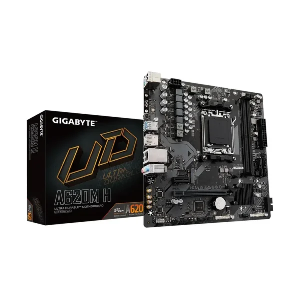 GIGABYTE A620M H Motherboard - Supports AMD Ryzen 8000 CPUs, 5+2+2 Phases Digital VRM, up to 7200MHz DDR5 (OC), 1xPCIe 4.0 M.2, GbE LAN, USB 3.2 Gen 1