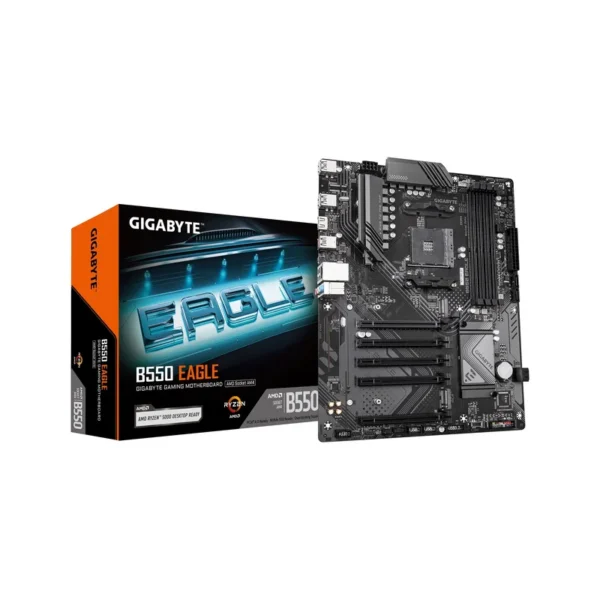 GIGABYTE B550 EAGLE Motherboard - AMD Ryzen 5000 G-Series CPUs, 10+3+1 Phases VRM, up to 3200MHz DDR4, 1xPCIe 4.0 + 1xPCIe 3.0 M.2, 1GbE LAN, USB 3.2 Gen 2