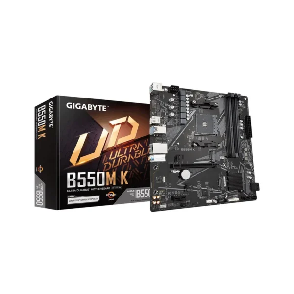 GIGABYTE B550M K Motherboard - AMD Ryzen 5000 CPUs, up to 4733MHz DDR4, 1xPCIe 4.0 + 1xPCIe 3.0 M.2, 1GbE LAN, USB 3.2 Gen 1