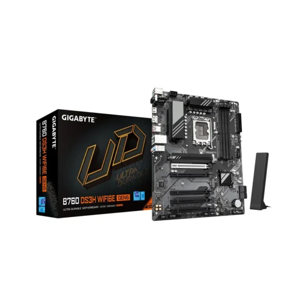 GIGABYTE B760 DS3H WIFI6E GEN5 Motherboard - Supports Intel Core 14th Gen CPUs, 8+2+1 Phases Digital VRM, up to 5600MHz DDR5, 2xPCIe 4.0 M.2, Wi-Fi 6E, 1GbE LAN, USB 3.2 Gen 2x2