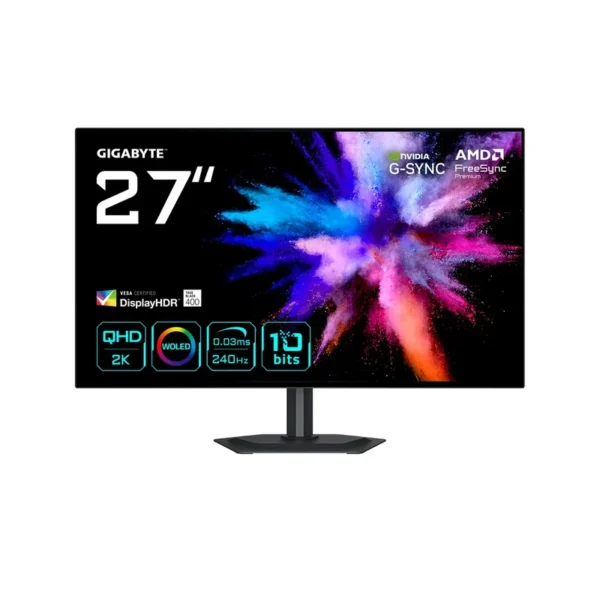 GIGABYTE GO27Q24G 27” OLED 2K QHD Gaming Monitor - 2560 x 1440, 240Hz, 0.03ms, 275 cd/m², FreeSync Premium, G-Sync Compatible, HDMI 2.1, Displayport 1.4