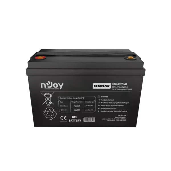 nJoy BTVGCAHOCH0KFCW01B GE10012KF 12V-100A, 300.6W/cell rated at 1.65V/cell @ 15 min, 330 x 170 x 210 mm, 29,2KG Battery