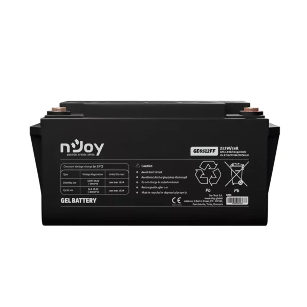 nJoy BTVGCFTEBACFFCW01B Battery GE6512FF, 12V-65A, 213 W/cell @ 1.65V/cell (15 min), 350 x 168 x 176mm, 19.5kg
