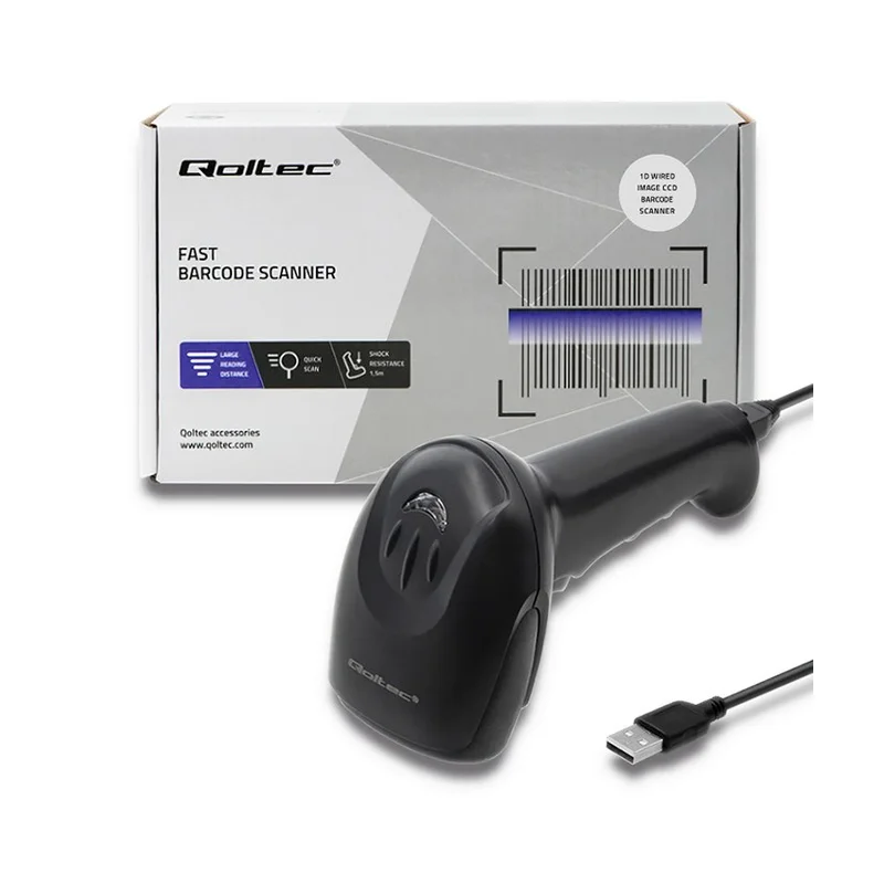 Qoltec 50866 Laser barcode reader 1D | CCD | USB | Black