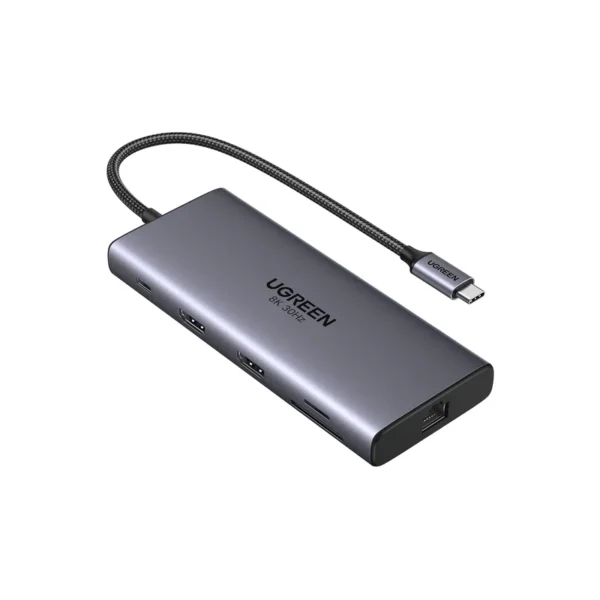UGREEN 15534 10-in-1 USB-C to 1*USB3.0+2*USB2.0+USB-C3.0+2*HDMI+RJ45 Gigabit+SD&TF +PD port Converter 8K@30Hz &2*HDMI with PD 100W Aluminum Case