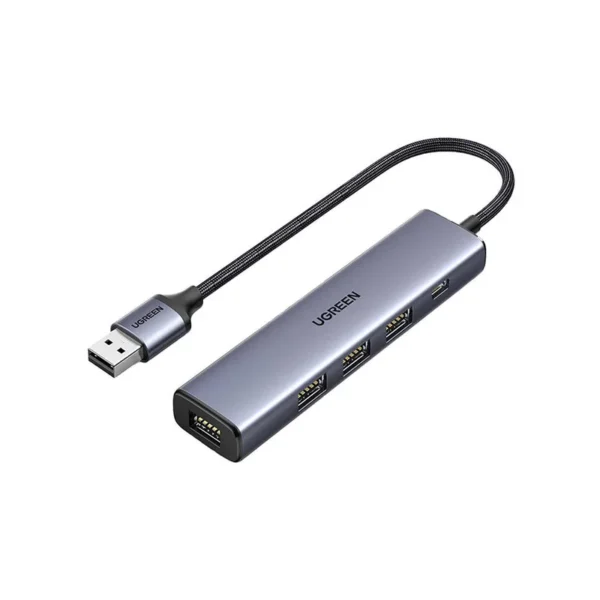 UGREEN 20805 USB 3.0 Hub with 4 USB 3.0 ports and USB-C power port, speed up to 5 Gbit/s, aluminum housing