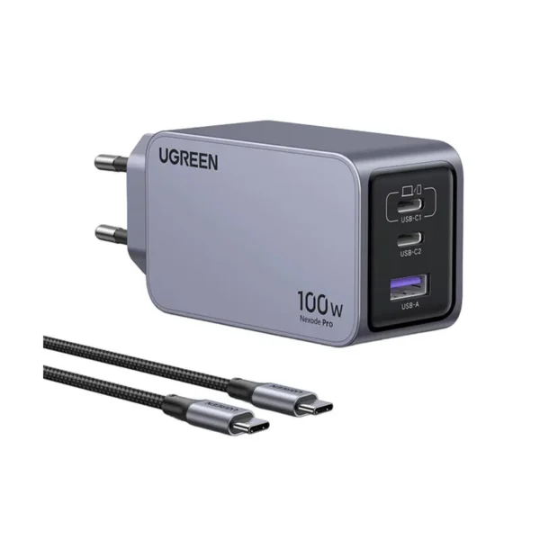 UGREEN 25874 Nexode Pro Charger | 100W GaN, 1xUSB-A + 2xUSB-C, 1.5M Cable