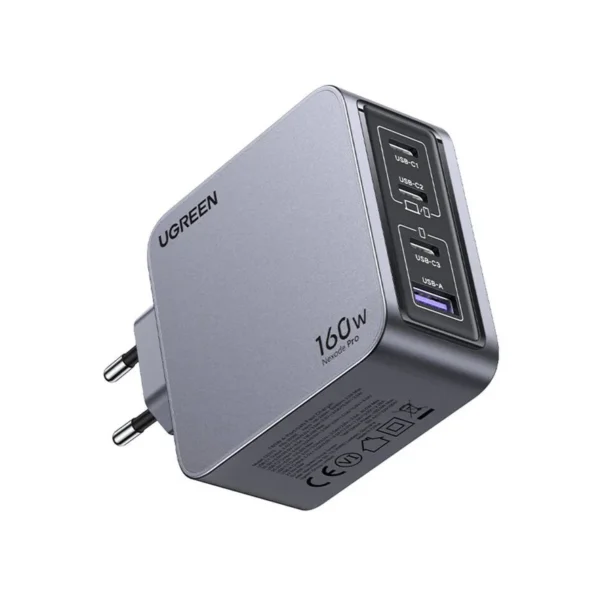 UGREEN 25877 Nexode Pro Charger | 160W, 4 Ports (1xUSB-A + 3xUSB-C), GaN, Gray, Foldable Plug + 1.5M Cable