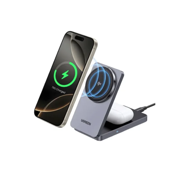 UGREEN 45023 MagFlow Qi2 15W Induction Charger iPhone Certified 2 in 1 Foldable Compatible with MagSafe