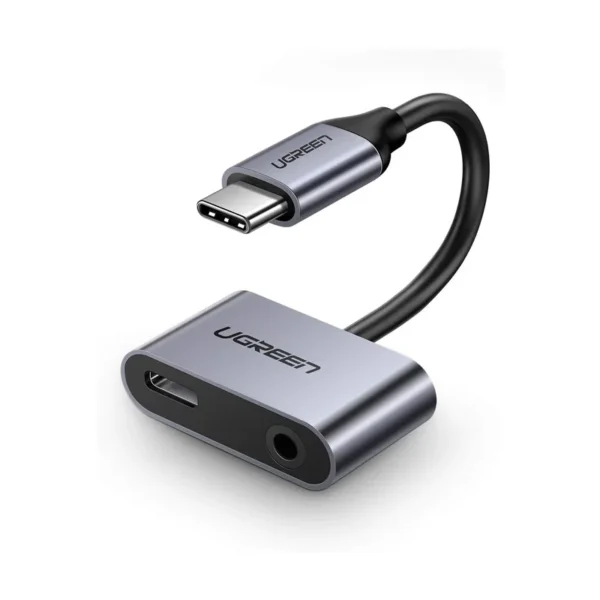 UGREEN 50596 USB-C Male To 3.5mm Audio + USB-C Female Adapter (Only support for outputting analog audio) (Aluminum case+TPE jacket, 1.5A )