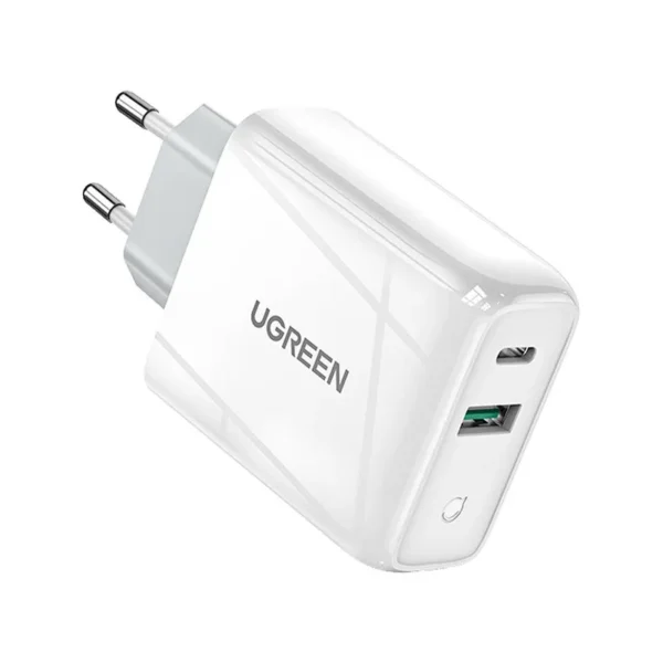 UGREEN 60468 Power Adapter | 36W, USB-C + USB-A, PD2.0/QC3.0/FCP/AFC/BC1.2, White
