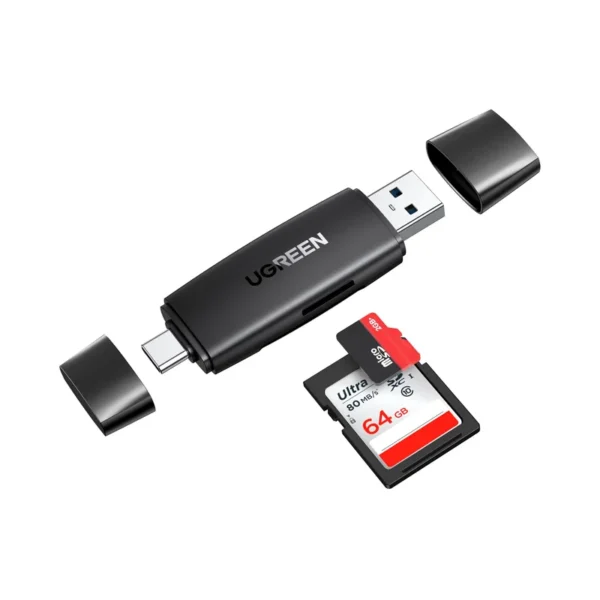UGREEN 80191 USB-C + USB A3.0 to TF/SD 3.0 Card Reader ≈100MB/S (Black, box)