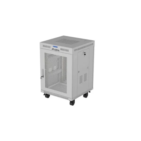 19" 15U 600 × 800 GREY FLOOR-STANDING RACK CABINET WITH PERFORATED DOOR AND LCD, LANBERG (FLAT PACK)