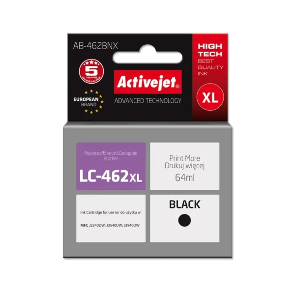 Activejet AB-462BNX Ink (replacement for Brother LC-462XLBK; Supreme; 64 ml; black).