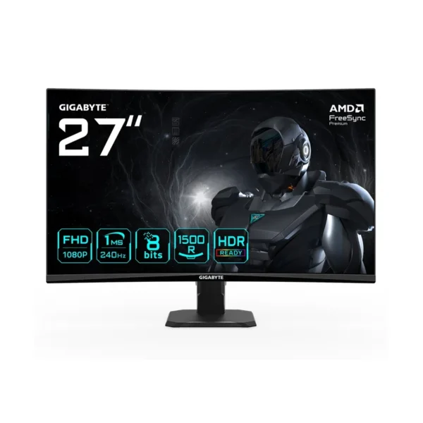 GIGABYTE GS27FC2 27" FHD Curved Gaming Monitor - 1920 x 1080, 240Hz, 1, 350 cd/m², HDR Ready, HDMI 2.0, Displayport 1.4