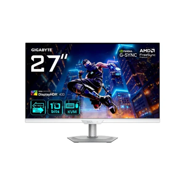 GIGABYTE M27UP ICE 27” 4K UHD Gaming Monitor - Dual Mode (4K 160Hz or FHD 320Hz), 3840 x 2160, 1ms, 350 cd/m², FreeSync Premium, DisplayHDR400, HDMI 2.1, Displayport 1.4
