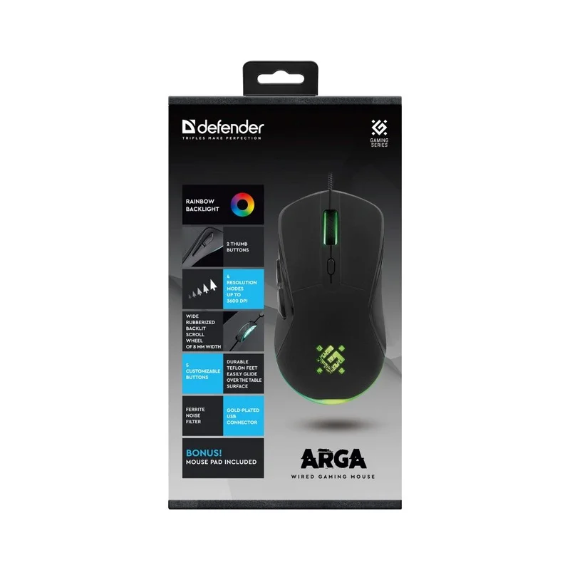 MOUSE DEFENDER GM-049 ARGA OPTIC 3600dpi 6P BLACK