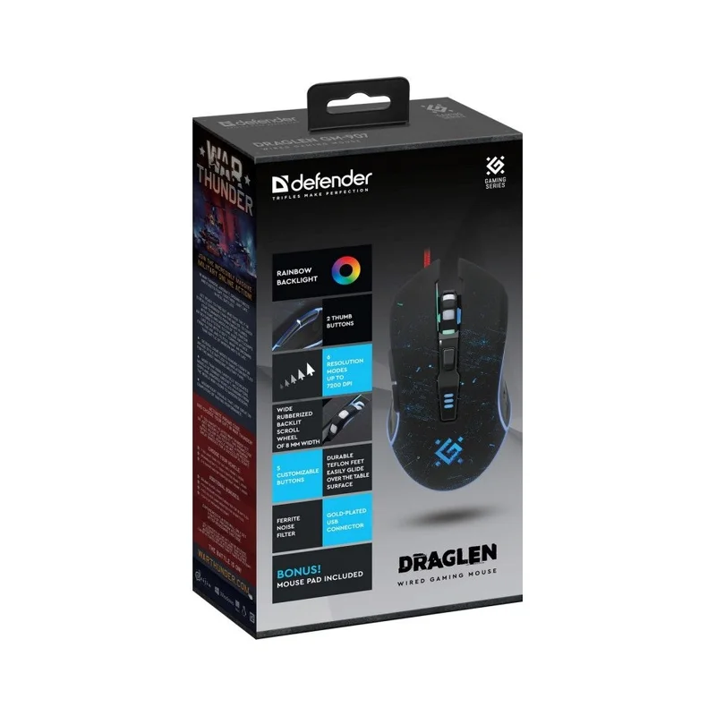 MOUSE DEFENDER GM-907 DRAGLEN 7200dpi 6P