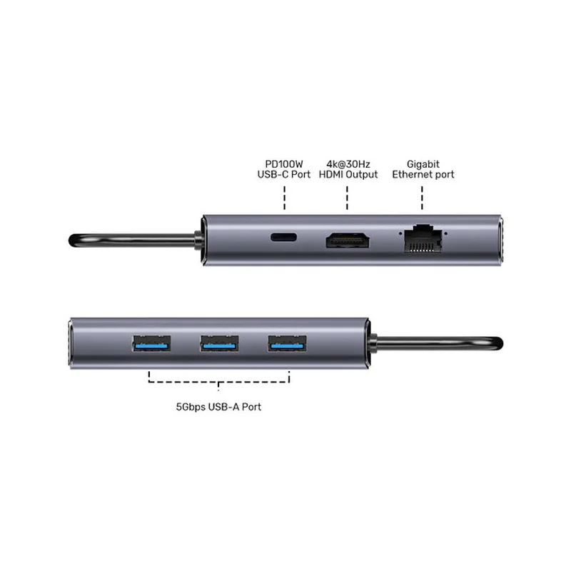 UNITEK D1113CGY01 interface hub 2 x USB 3.2 Gen 2 (3.1 Gen 2) Type-C 1000 Mbit/s Grey